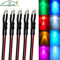 5X Pre Wired LED Round Light Bulb Chip Beads Cable Mini F3 3mm 20cm DC 12V White Warm Red Green Blue Yellow Emitting Diodes Lamp