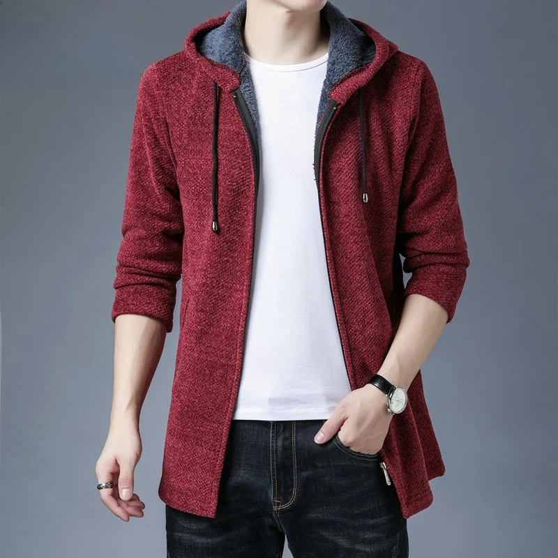 

Мужской вязаный кардиган на молнии с капюшоном, модный городской стиль, утепленный, с длинными рукавами, зимнее пальто, повседневный американский стиль для отдыха