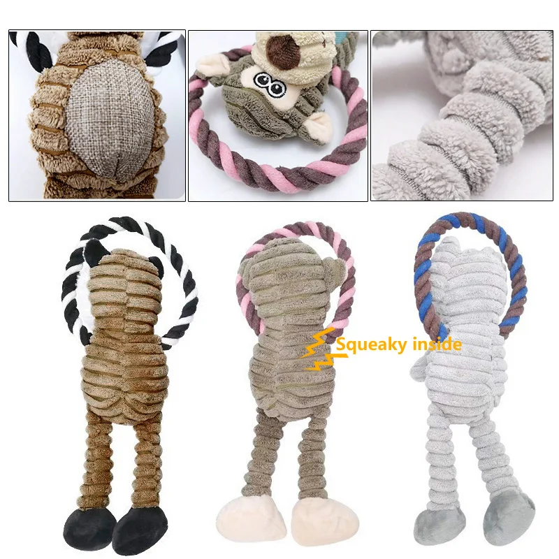 Fun Dog Toy Monkey Shape Corduroy Chew Toy For Dogs Puppy Squeaker Squeaky Plush Dog Toy Pet Training Pet Accessories Elephant