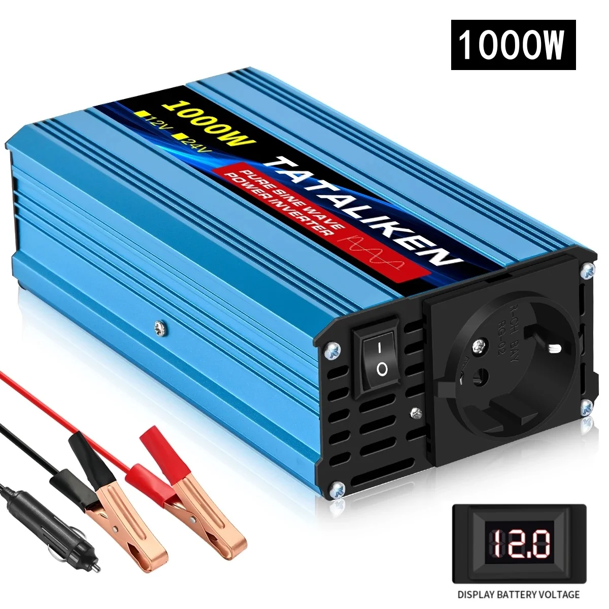 EU Socket 12 V Naar AC 220 V 50 HZ Zuivere Sinus Omvormer Auto Power 1600 W/6000 W/10000 W Spanning Draagbare Converter met LED
