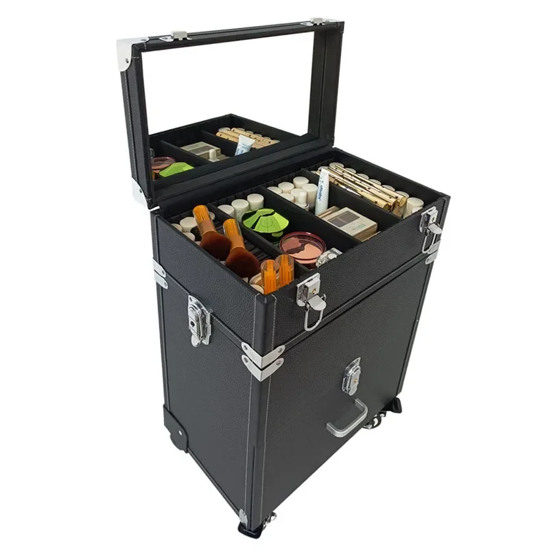 Rolling Makeup Suitcase Woman Travel Trolley Cosmetic Case Professional Multilayer Mirror Nail Tattoo Makeup Suitcase on Wheels