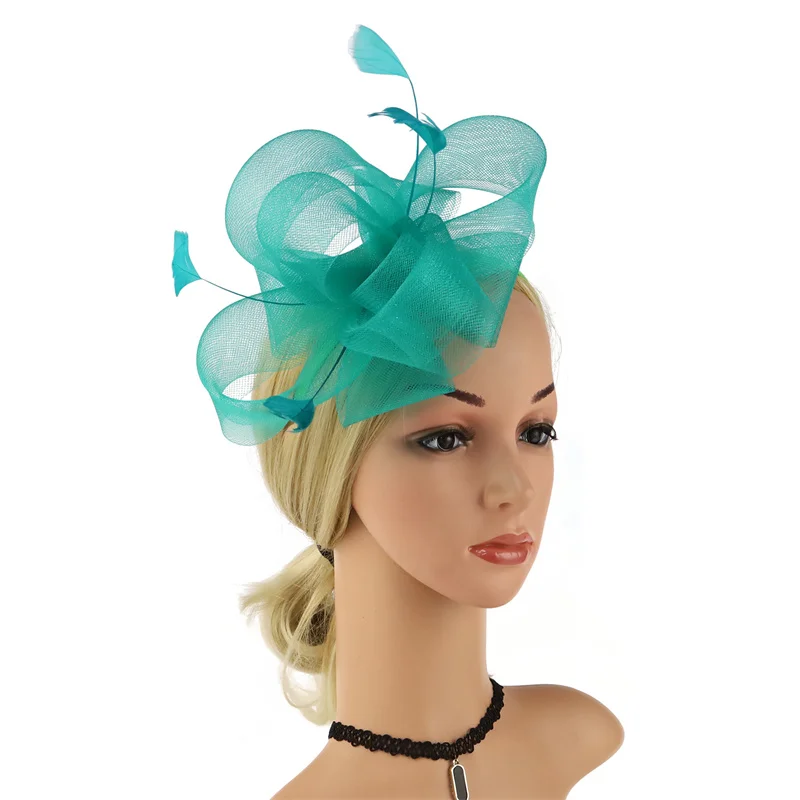 Neuer Braut-Fascinator-Schleifenhut mit Stirnband und Clips, Jockey-Zylinder mit Federn, Hochzeit, Cocktail, Teeparty, Kopfbedeckung für Frauen – Detail 17