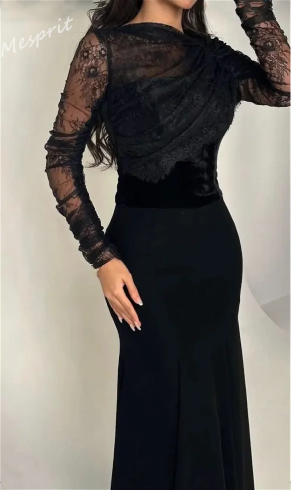 Customized    Retro Asymmetrical One-Shoulder Mermaid Evening Lace Hugging Velour Saudi Arabia es