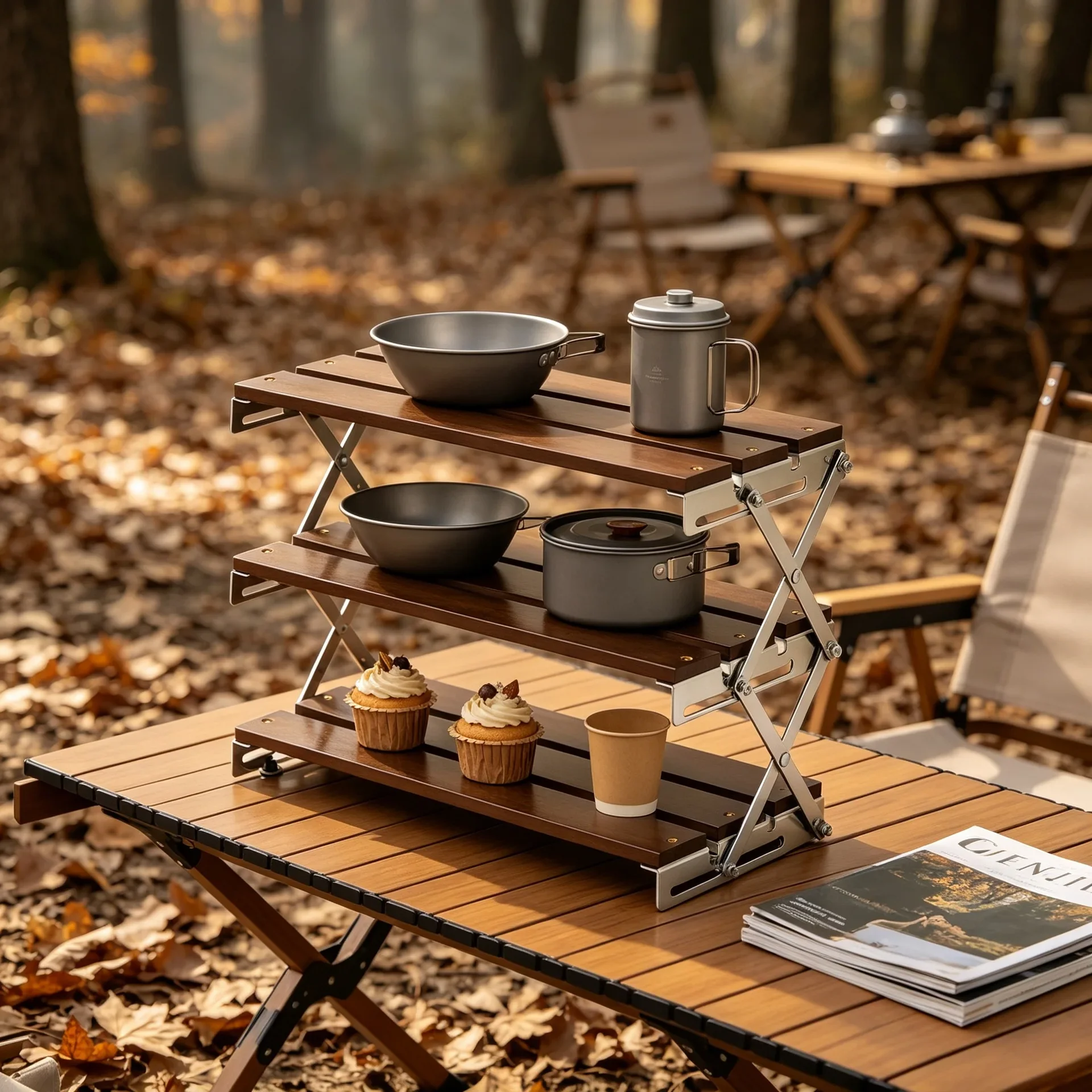 Foldable aluminum alloy belongs to three-layer storage rack, multi-functional retractable  Portable Highlevel of appearance