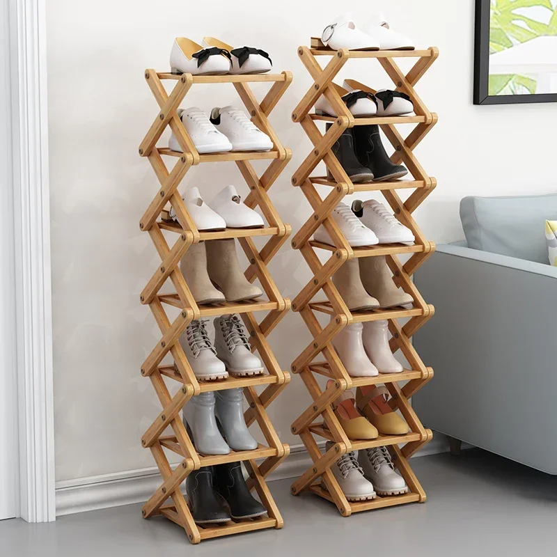 Simple Bamboo Narrow Shoe Rack Multi-Level Organizer Economic Dormitory Storage Living Room Shoes Cabinet Home Bedroom