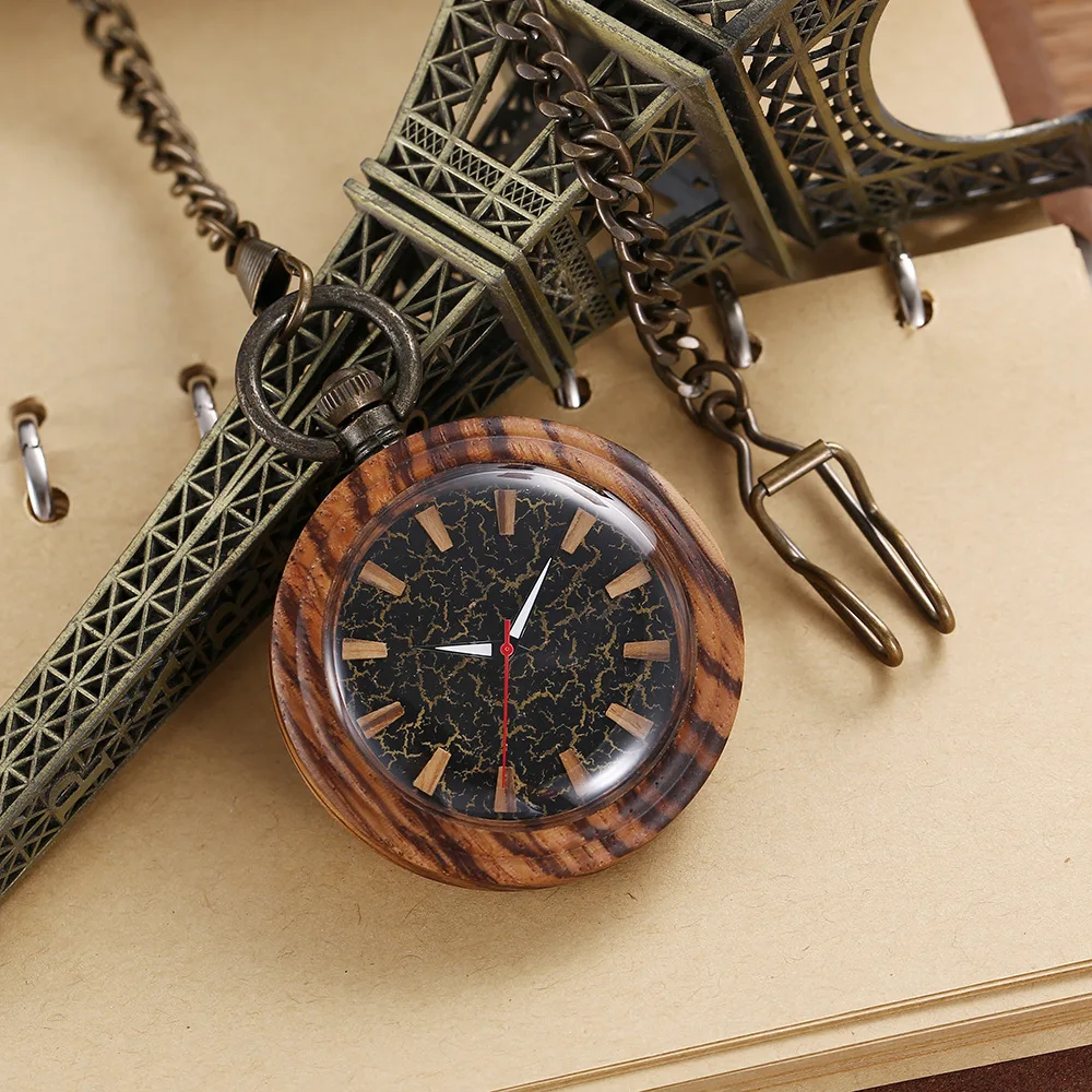 Деревянные карманные часы Разнообразие деревянных креативных двойных кругов Qinggu на толстой цепочке, мужские и женские кварцевые