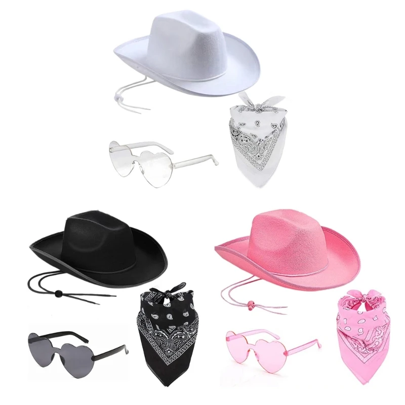 Y166 Cappello da Cowgirl Costume da Donna Cappello Occhiali da Sole Sciarpa Set Accessori Femminili