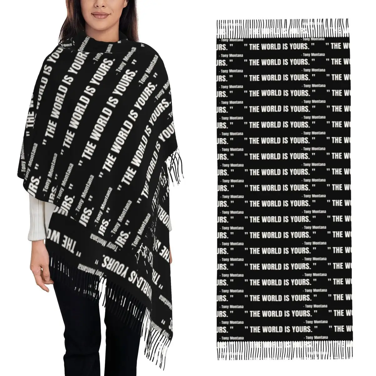 Scarface Tony Montana The World Is Yours Movie Scarf Tassel Scarves Women Soft Warm Shawls and Wraps Long Fall Winter Shawl Wrap