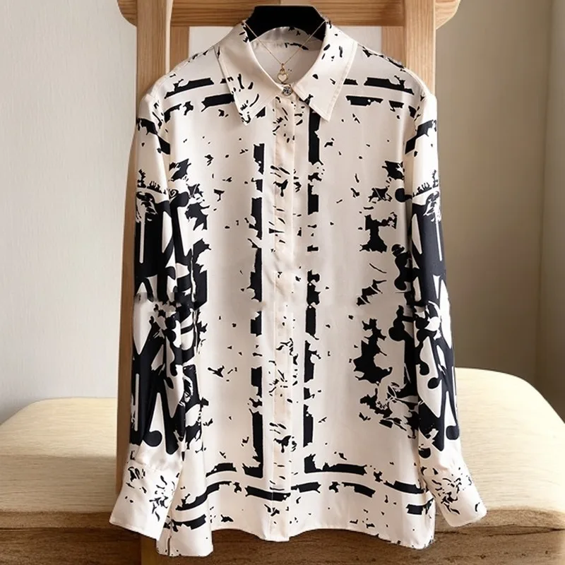 

Женская рубашка с длинными рукавами, новинка весны и осени, весна-осень, уменьшающая возраст, топ с цветными блоками и принтом