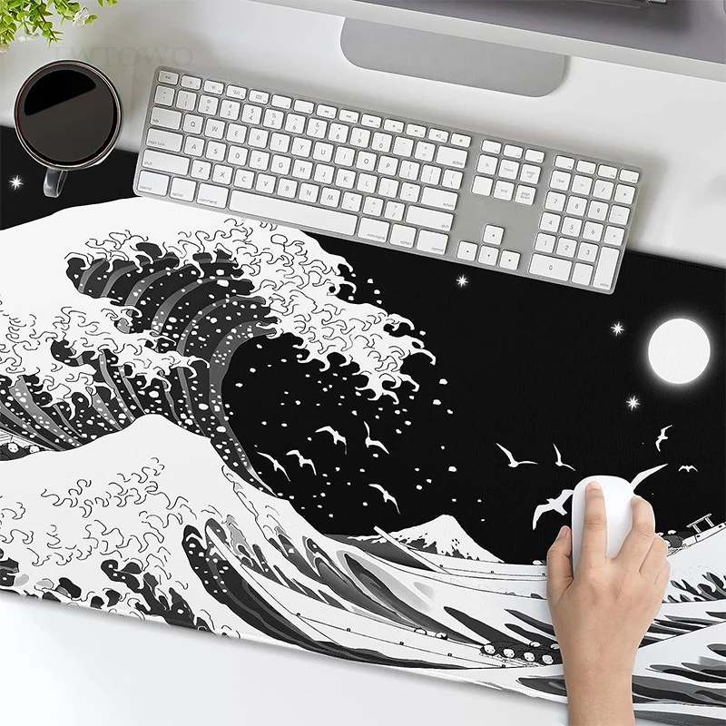 Mouse Pad Gamer Black And White Waves XL Custom Home Computer Mousepad XXL keyboard pad Office Accessories Table Mat