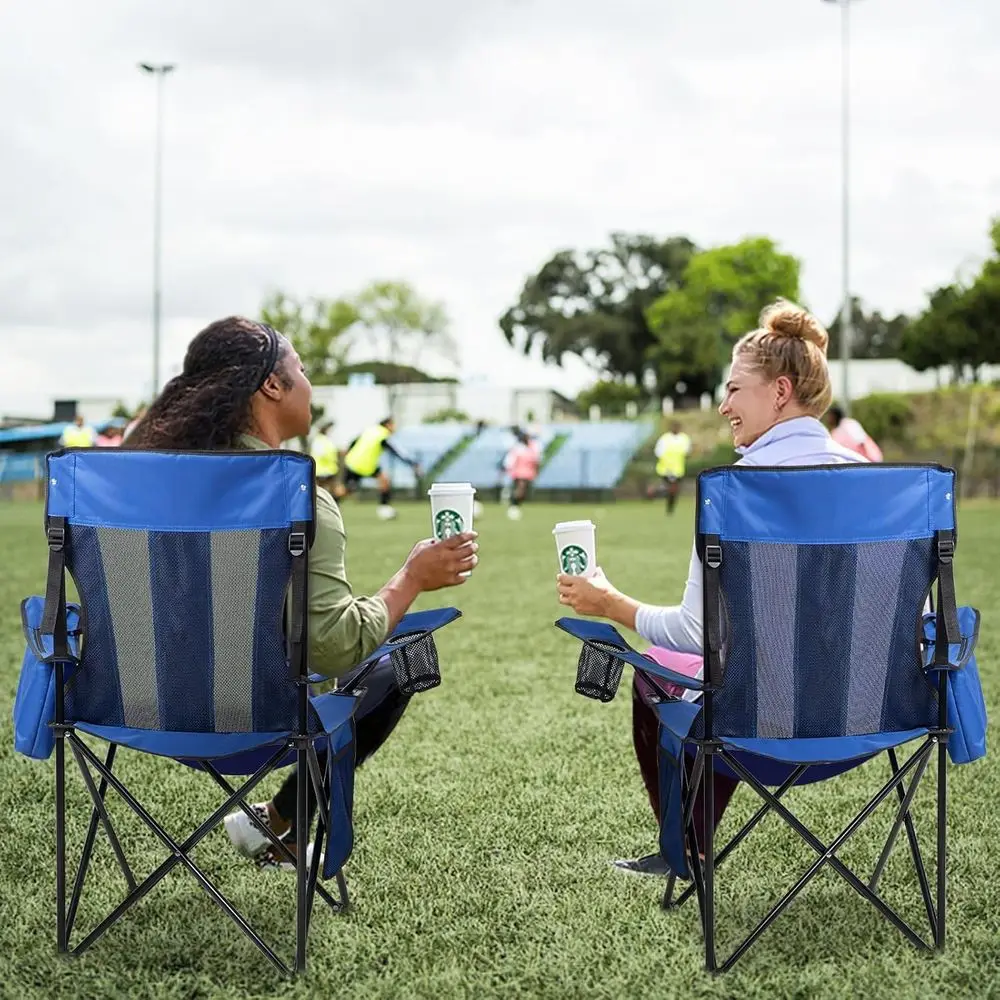 4 Pack Outdoor Camping Chairs olding/oldable/Portable with Cooler Pouch, Mesh Backrest and Cup Holder ket (Blue, Metal, 4 Pack)
