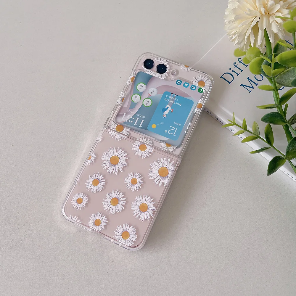 For Samsung Z Flip 5 4 3 ZFlip5 Case Small Daisy Bracelet Transparent Folding Shockproof Protective Plastics Hard Back Cover