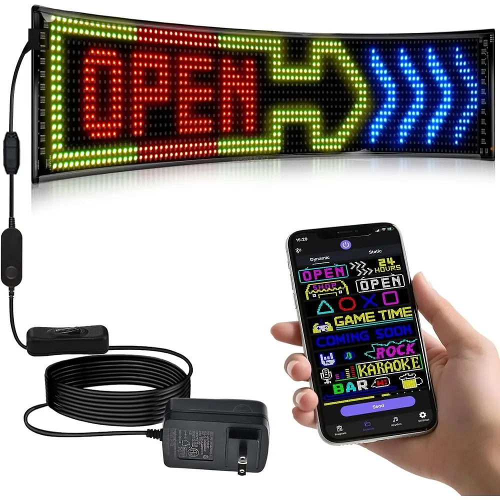 Progmable LED Sign | Mage Scrolling Display or Indoor | lexible Advertising Sign | Bluetooth APP | Custom Editor Animations/Text