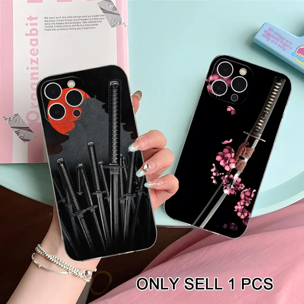 

Katana Samurai Ronin Sakura Phone Case for iPhone 17 16 15 14 13 12 11 X XR XS Air Pro Max Plus Mini Soft TPU Clear Cover