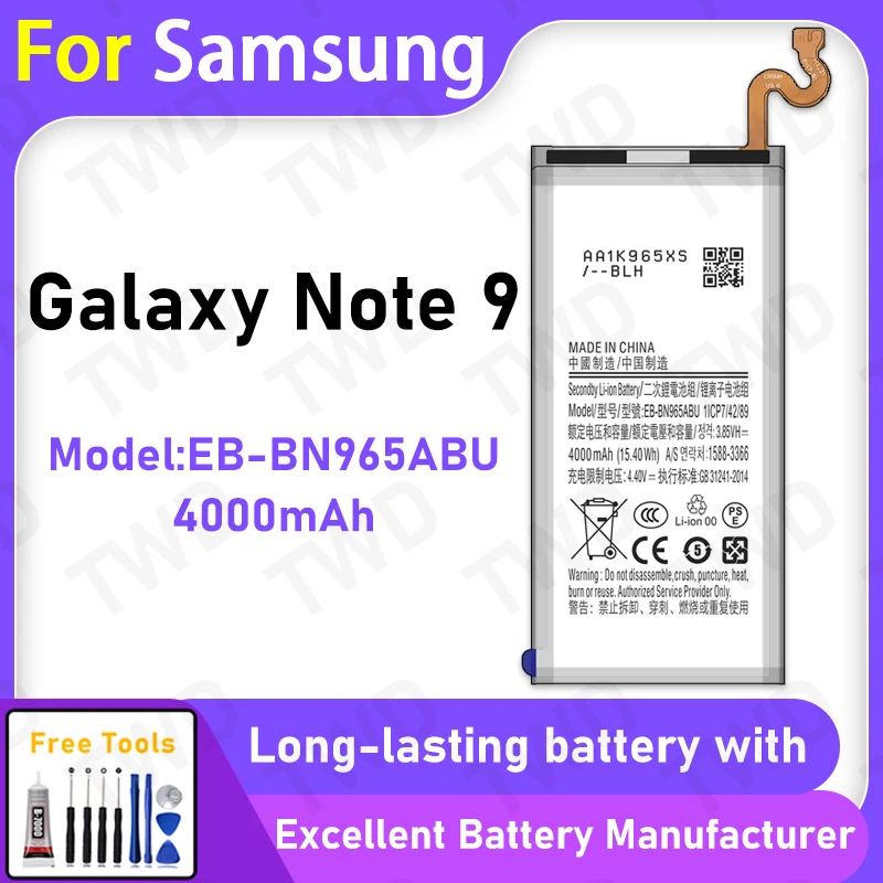 

100% New 4000mAh EB-BN965ABU Battery For Samsung Galaxy Note 9 Battery Replacement Bateria+Free Tools