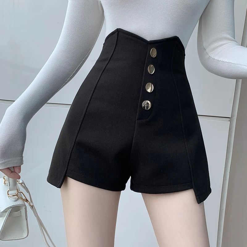 Black Wide Leg Pants Women's Autumn Winter New High Waist Slimming Casual Loose Straight Woolen A-Line Shorts