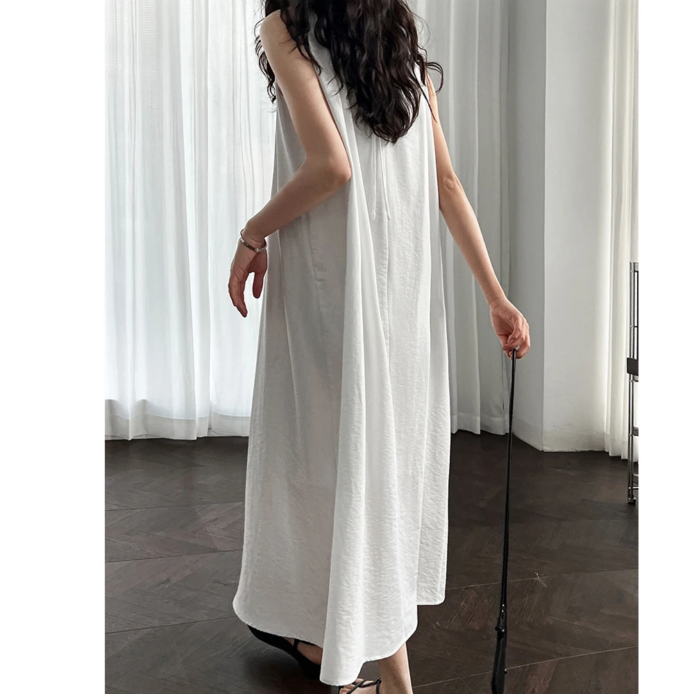 2025 Abito lungo estivo da donna nuovo senza maniche stile ampio elegante abito lungo in cotone Boho abiti