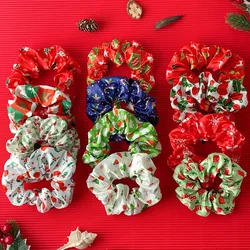 12PCS Christmas Hair Scrunchies Red Christmas Tree Elastic Hair Ties Women Ponytail Holder Party Headwear Hair Accessories