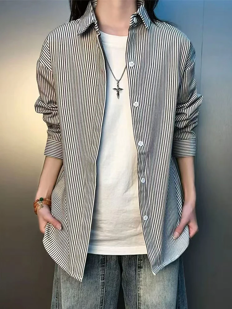 

American Sle Men's Casual Long Sve Striped irt Winter Spring Inner Wear Layering High-End Feelings Haome Coat