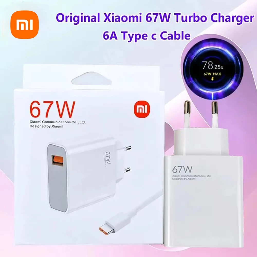 Caricatore originale Xiaomi 67W Adattatore di alimentazione a ricarica rapida UE/Regno Unito Cavo tipo C 6A per Mi 12 11 Ultra Redmi Nota 9 10 11 X5