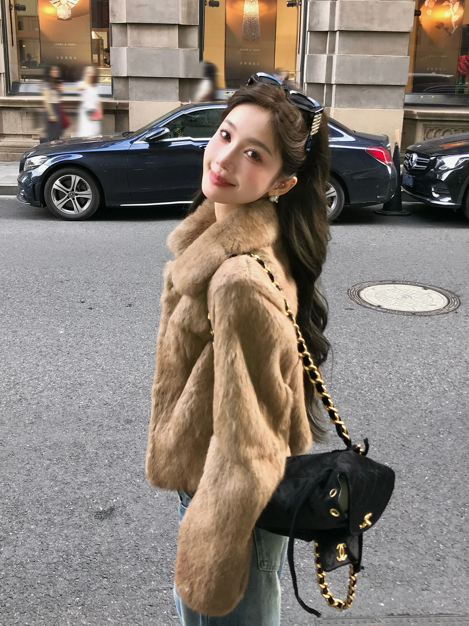 

LM Winter 2025 г. Женская шуба ort из кроличьей шерсти, цельная кожа, высокая талия, полиэстер для поездок на работу