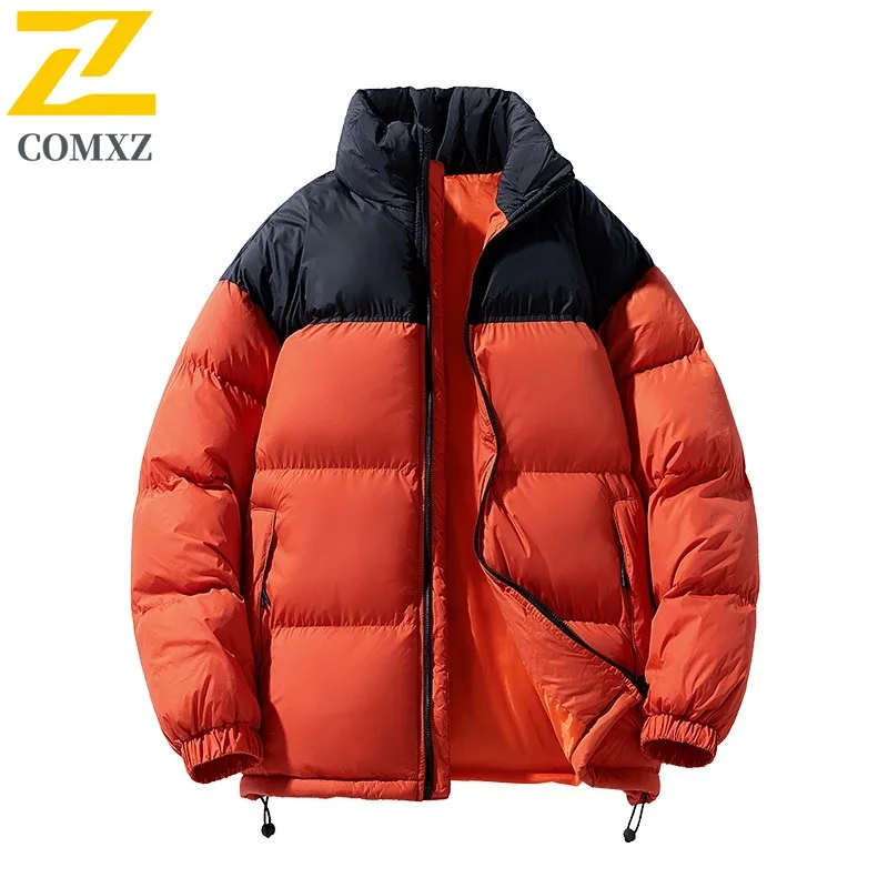 

COMXZ Men Parker Coat 2025 Color Block Minimalist Skiing Daily Wear Warm Cotton Padded Jacket Windproof High Quality Winter Coat