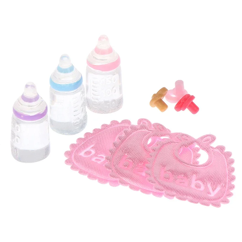 1set 1:12 Poppenhuis Miniatuur Baby Flessen Fopspeen Slabbetjes Set Kwekerij Accessoires Kinderen Speelhuis Speelgoed Gift