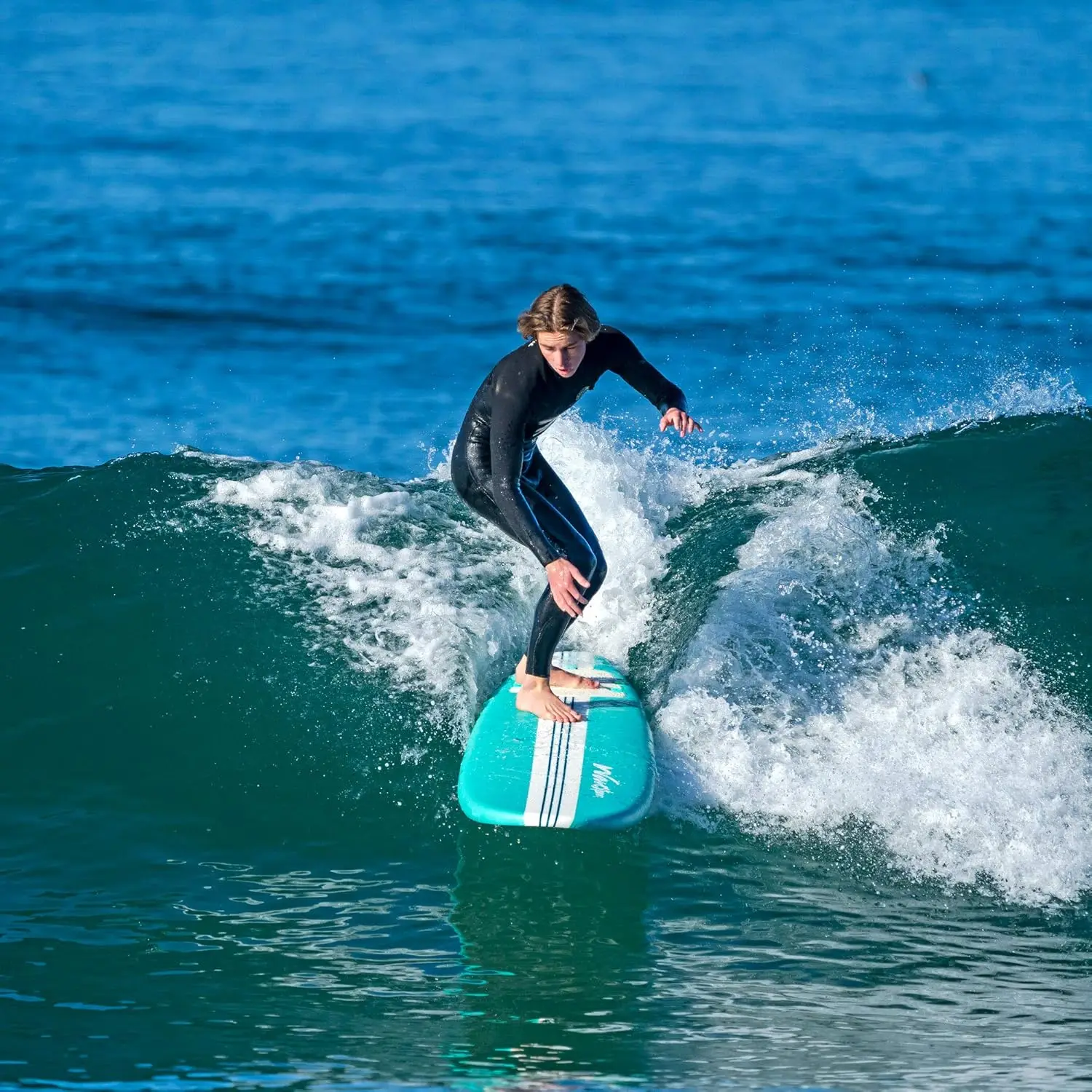 8ft Surfboard | for Beginners and All Levels | Includes Accessories | Leash and Multiple Fin Options, Turquoise pinline