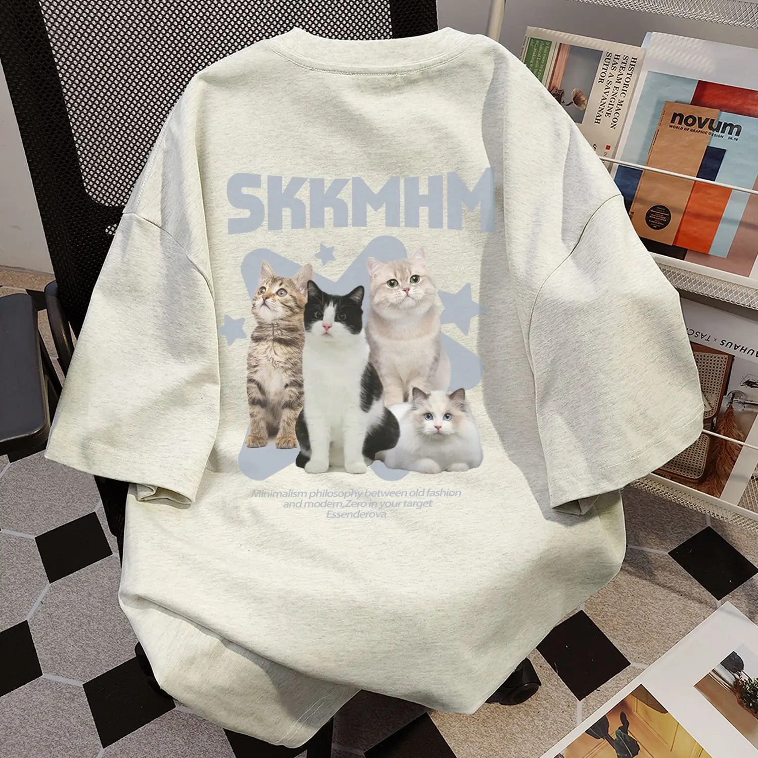 

Сверхмощная женская футболка из чистого хлопка больших размеров с короткими рукавами и принтом кота в американском стиле ретро, летний свободный повседневный универсальный топ