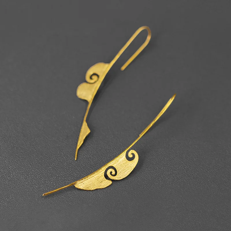 Miracle Sterling Silver 925 Original Design Xihan Fengyun Qin Han Cultural Cloud Pattern New Chinese Style Niche Earrings