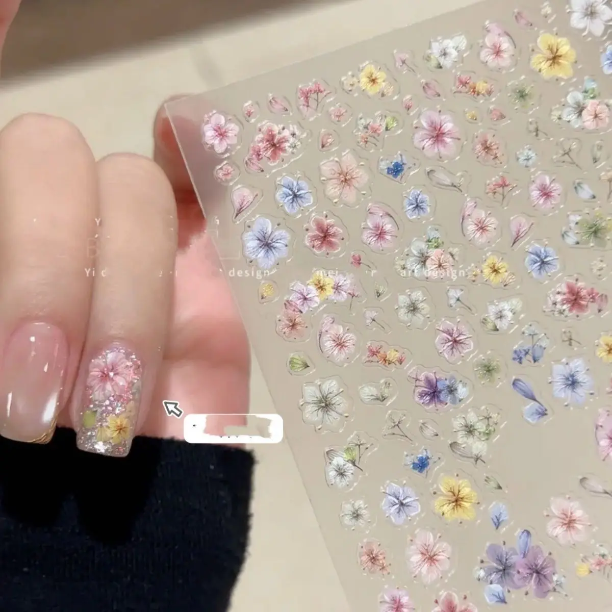 3D Relief Dried Flower Nail Stickers French Style Small Daisy Floral Self Adhesive Decals for Manicure DIY