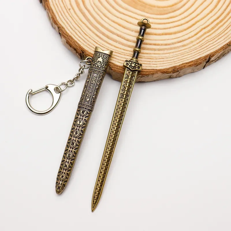 Mini Sword With Sheath China Ancient Sword Zinc Alloy Tang Hengdao Han Sword Weapon Model Keychain Pendant Cosplay Accessories