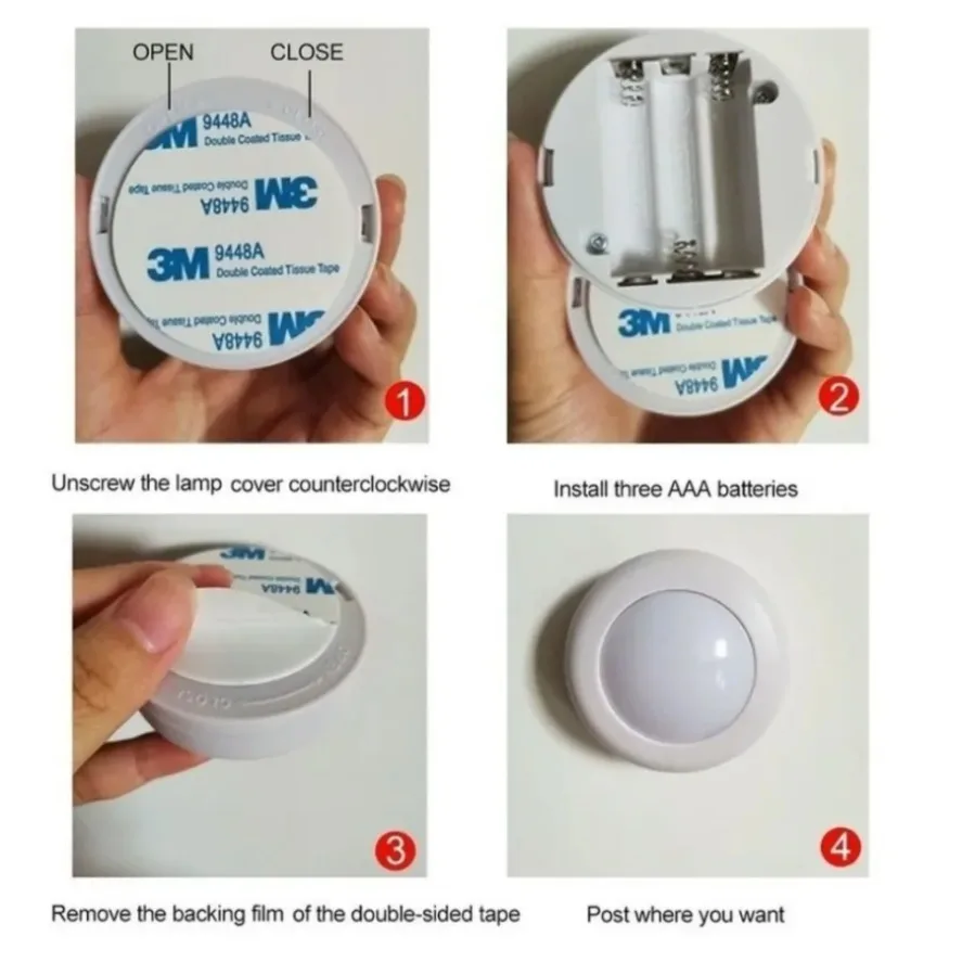 LED Round Night Lights 16 Colors Under Cabinet Light Dimmable Portable Cabinet Kitchen Closet Lamps With Remote & Touch Control