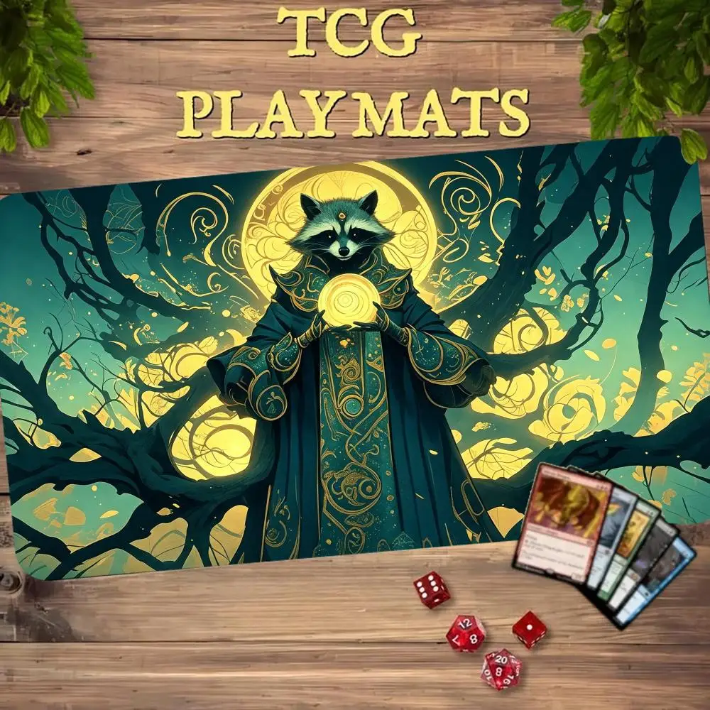 Magic Cards Rug with Zone TCG Playmat Raccoon Messenger Anime Theme Gathering Game Mat Desk Mat TCG Rug Commander Battle Playmat