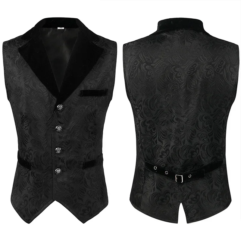 Chaleco pirata Medieval de Cosplay renacentista, chaleco Vintage Steampunk Jacquard, chaleco gótico negro, ropa Steampunk para hombres