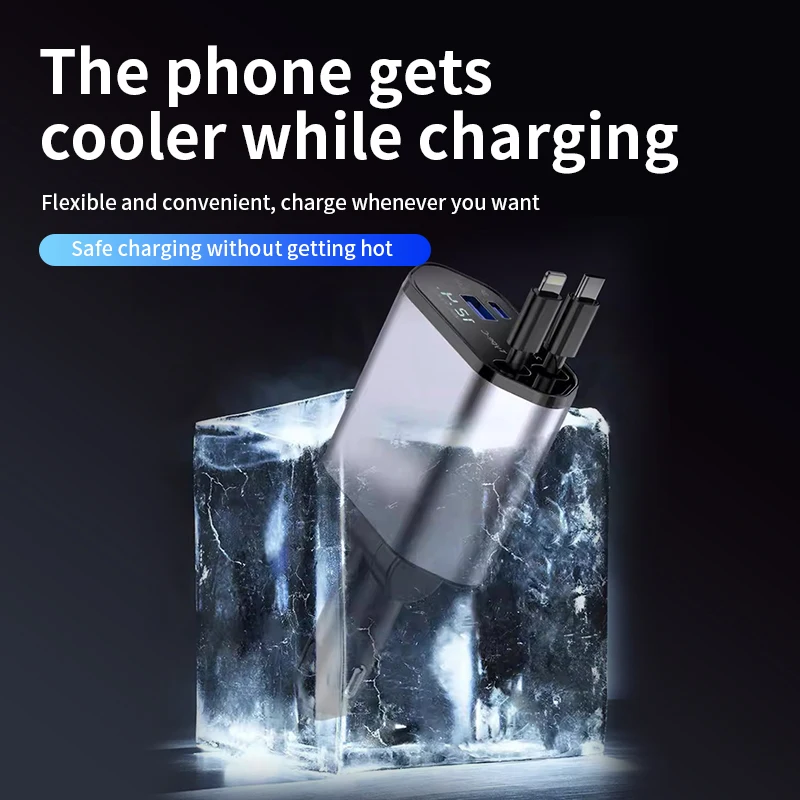 4‑in‑1 Super Fast Car Charger, Built‑in 2 Retractable Cables, 4 Ports, Starry‑Sky Ceiling Projection Light, Easy to Install