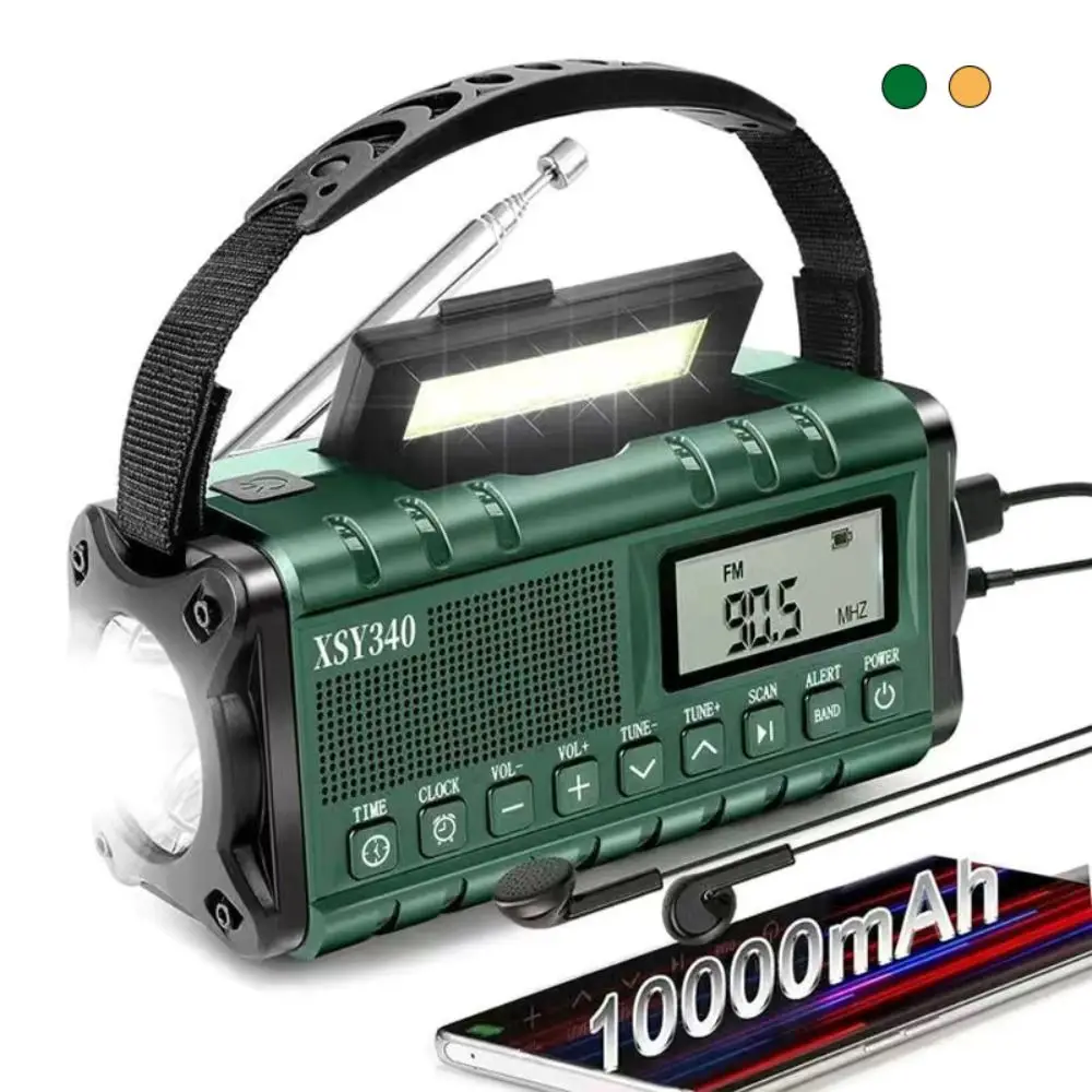 

3 Ways Powered Emergency Hand Crank Radio 10000mAh Phone Charger Emergency Weather Radio Clock Earbud Jack