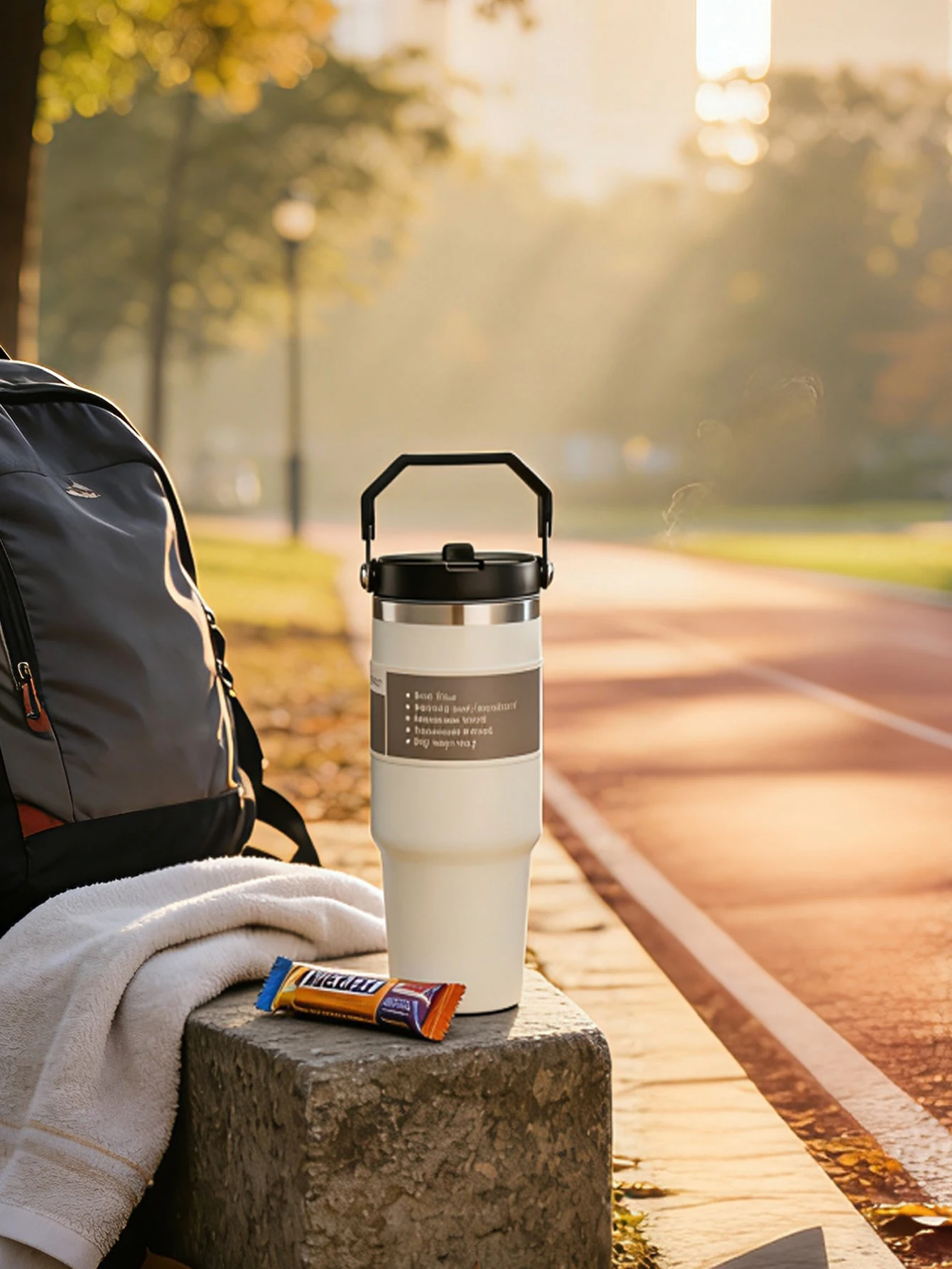 

Gradient ice cube control cup, with handle and straw, large capacity travel cup, 304 non-permeable material