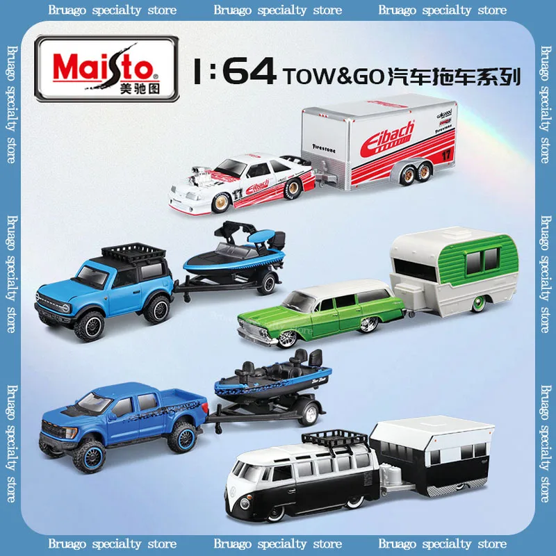 Maisto-modelo de vehículo de transporte de aleación de fundición a presión 1:64, Colección clásica, decoración, remolque cerrado, coche para niños,