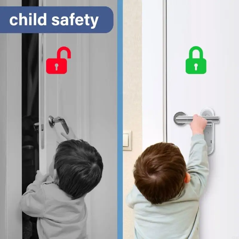 Child Safety Door Handle Lock Baby Proof None Drill Need Easy to Use Protects Against Accidental Opening with Adhesive