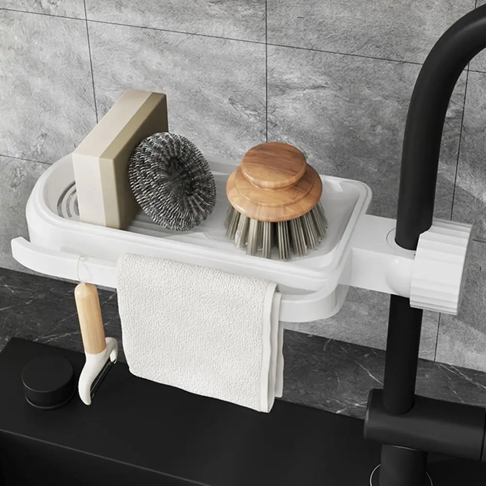 Durable Plastic Faucet Drainage Rack Removable Reuseable Sink Sponge Holder Hangings with Hollow Design Scrubbers Organizer Soap