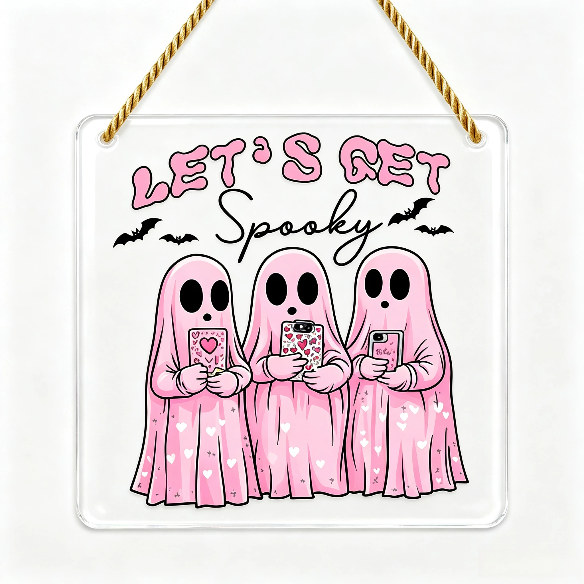 Girl Ghost Squad With Phones Acrylic Wall Plaque, Spooky Season Door Hanging Ornament