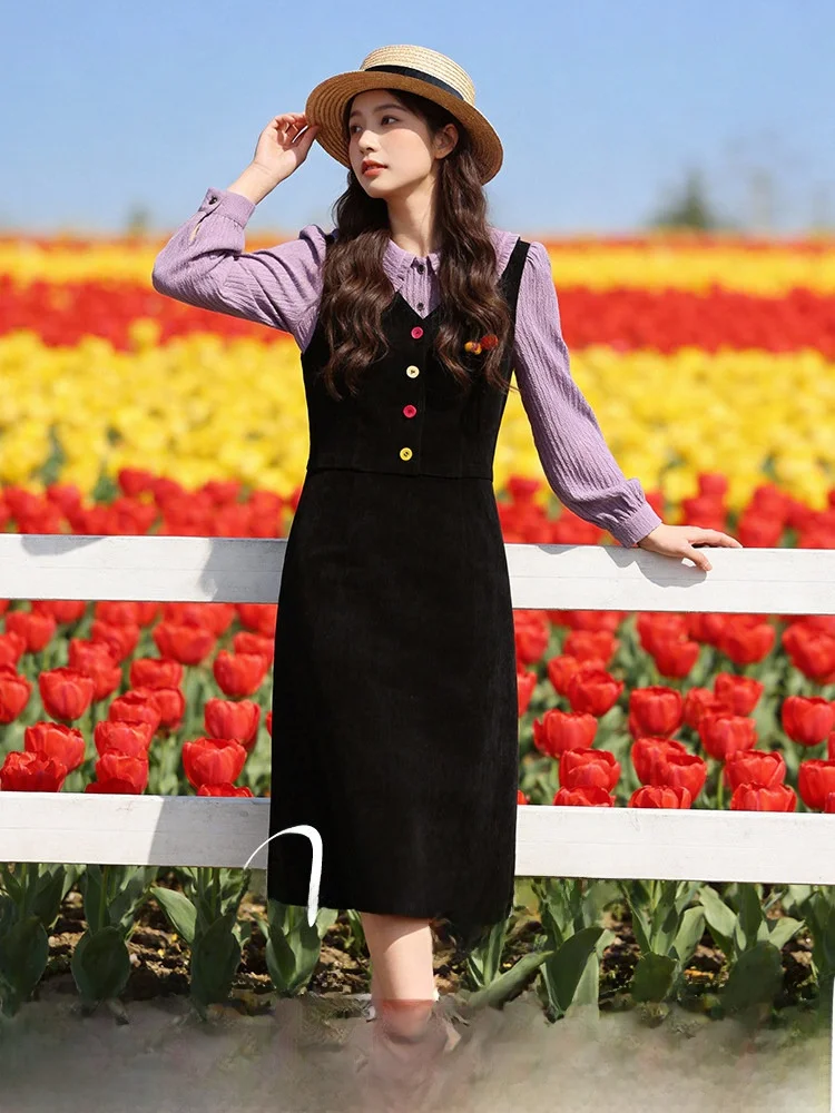 

Новая женская весенняя платье-трапеция с завышенной талией больших размеров, стройнящее, скрывающее недостатки фигуры, с эффектом двухслойности, для повседневной носки