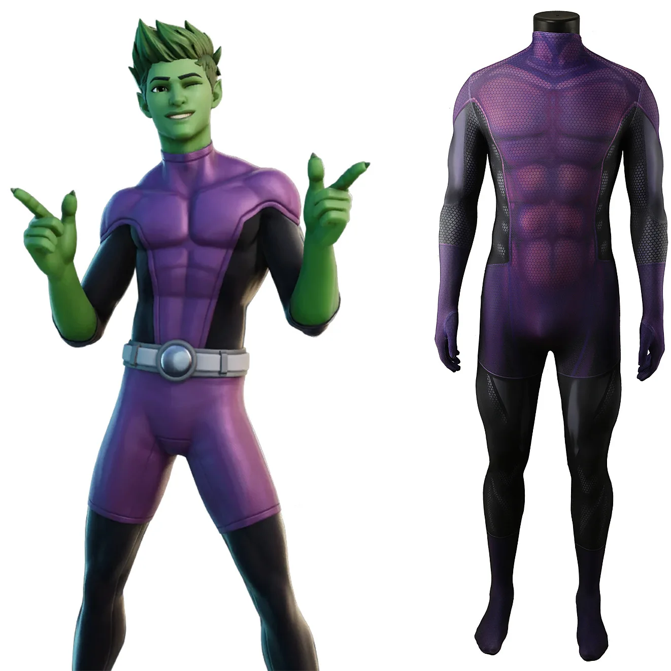 

Beast Boy Jumpsuit Cosplay Costume Superhero Bodysuit Halloween Costume Party Performance Clothing for Adult