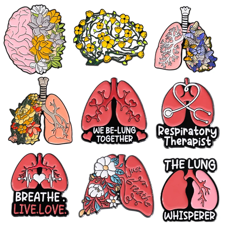 Heart Lung Organs Enamel Pins Breathe Respiratory Therapist Brooches Creative Cartoon Brain Lapel Badges for Medical Accessories