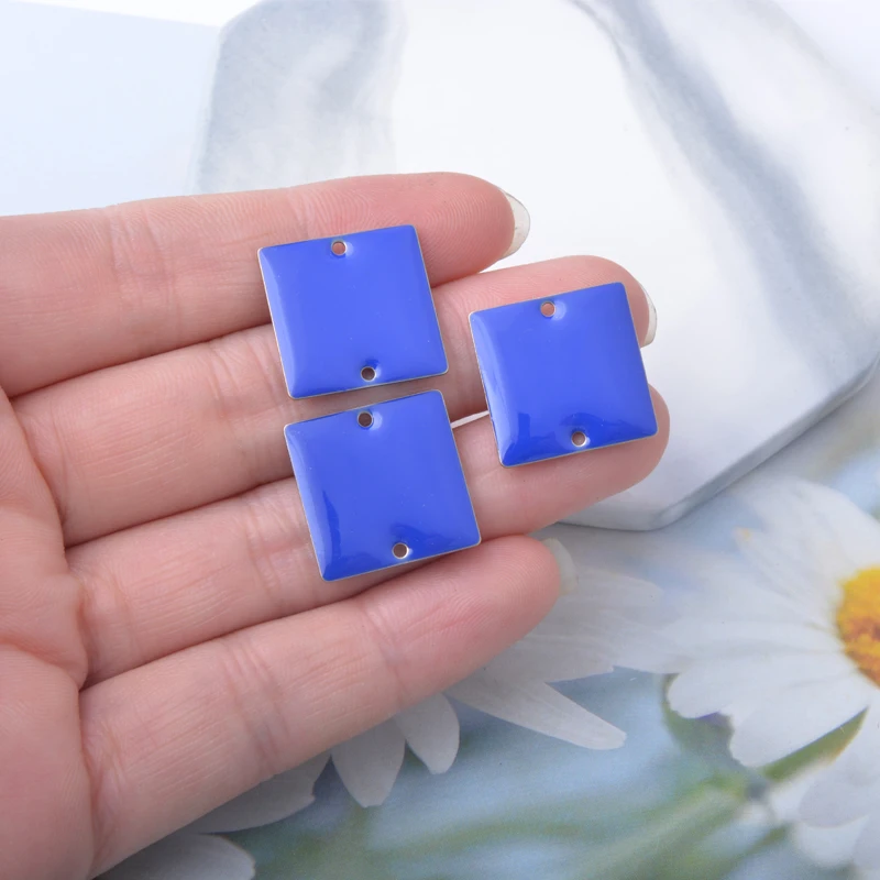 10 Stück Kupfer-Zweiseitige Emaille-Quadrat-Anhänger-Verbinder für Halsketten, Armbänder, Schlüsselanhänger, DIY-Schmuck und Ohrringherstellung – Detail 10