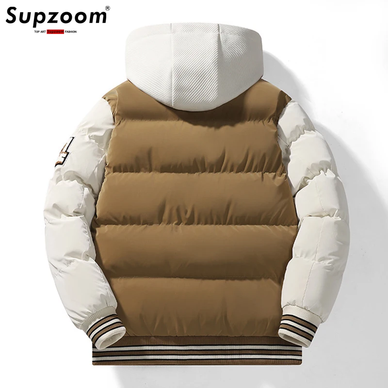 Supzoom New Arrival Casual Embroidery Mens Winter Trendy Fake Two-piece Hooded Bread Suit Couple Cotton-padded Jackets And Coats