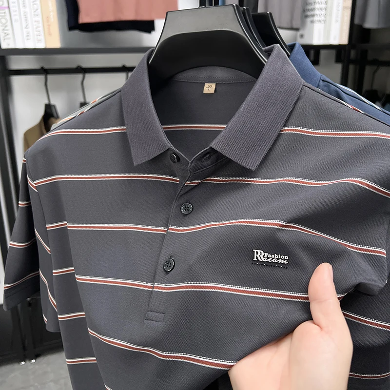 

Высокое качество мужские Короткие рукава рубашки Polo летняя мода Личность Настройка дизайн комфортабельный Ледяной шелк Одежда рекреационная Коммерческий футболка