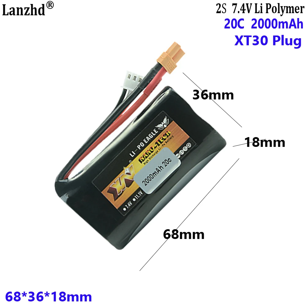 

7.4V 2000mAh 20C 2S 18650 lithium battery pack For Eagle King Model aircraft and car model Huina 580, 583, 582 excavator