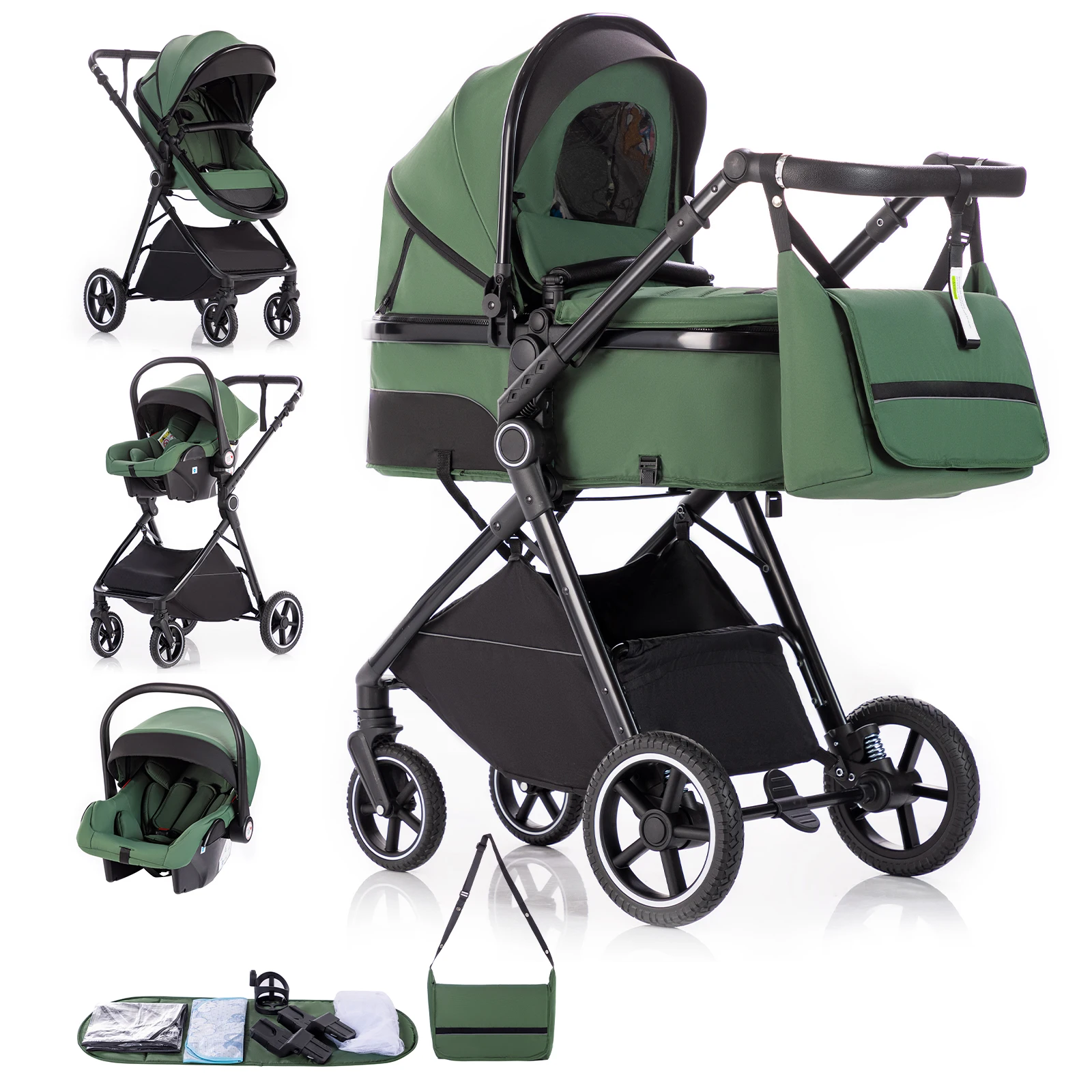 Kinderwagen 3-in-1 Gemakkelijk opvouwbare multifunctionele kinderwagen Reizen Draagbare kinderwagen Veiligheidszitje EU-standaard voor pasgeborenen - afbeelding 2